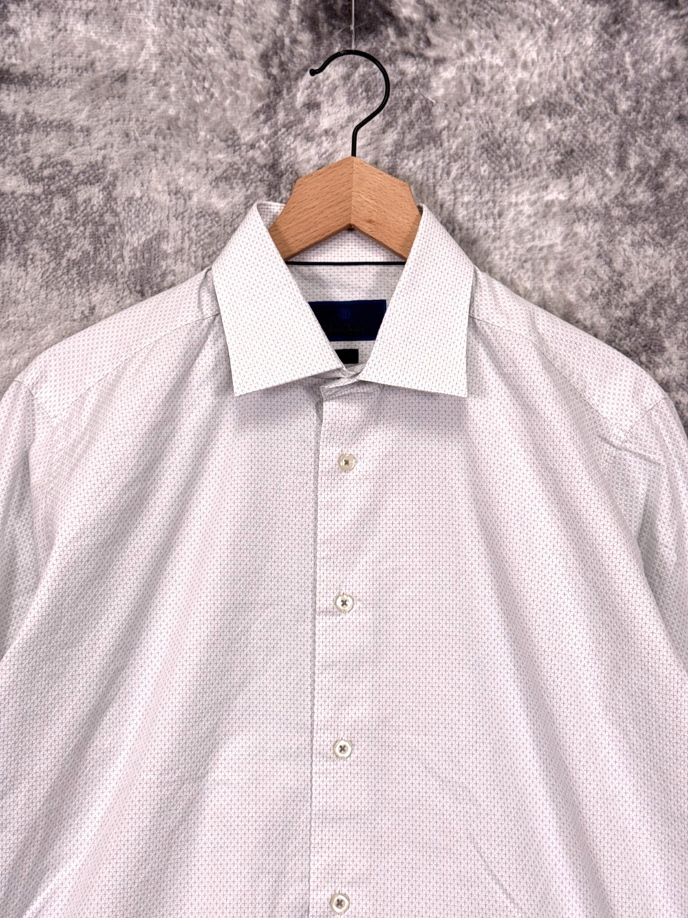 David Donahue Trim Fit Dress Shirt 16.5 Mens White Geometric 36/37